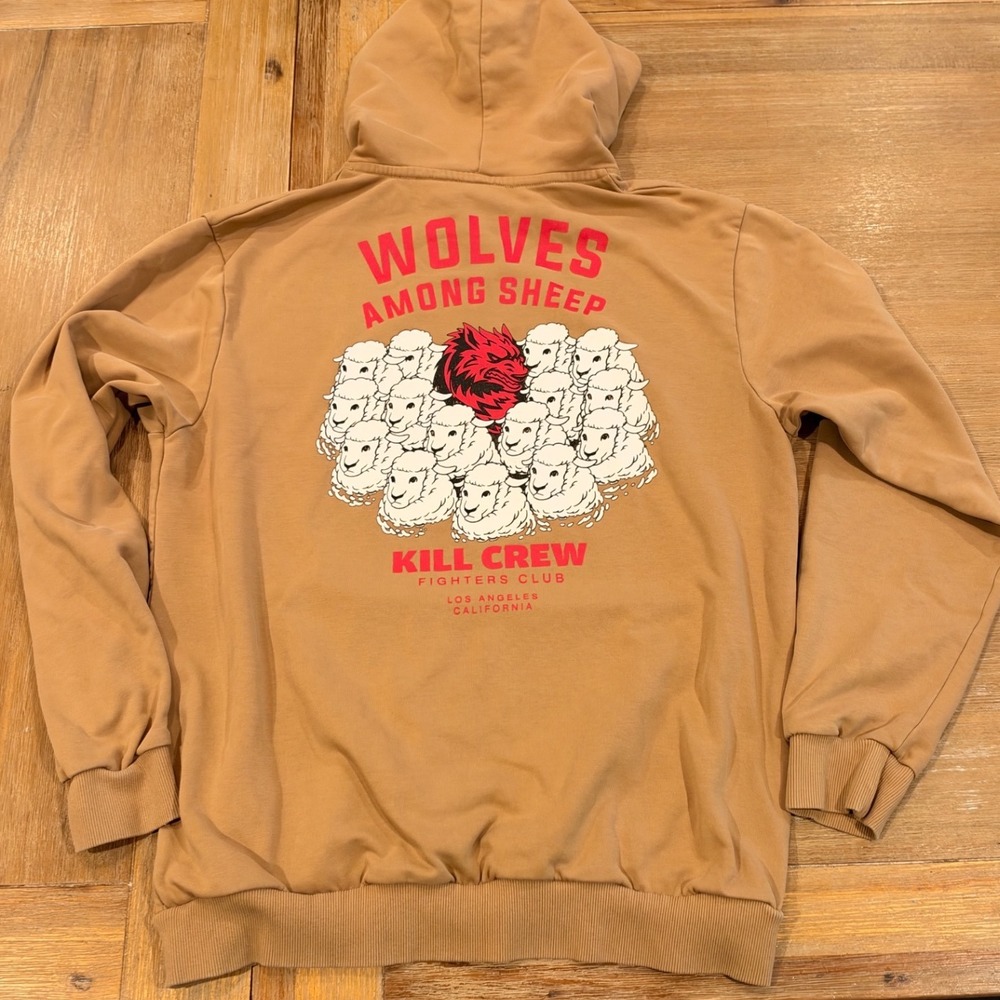 Kill Crew Wolves Among Sheep Hoodie Tan Fighters Club Graphic Pullover Mens